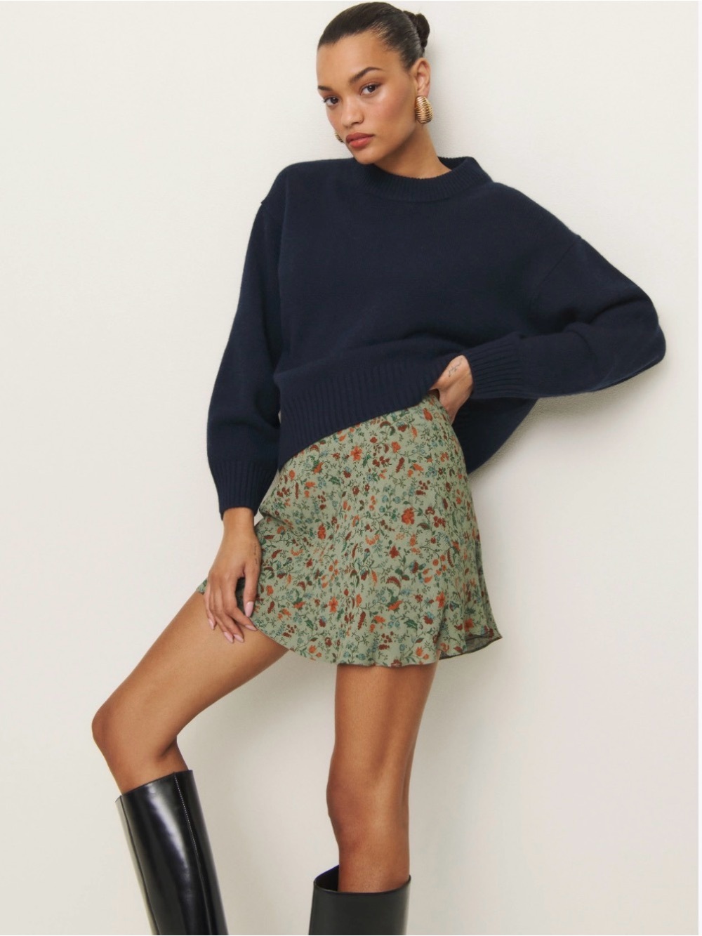 Reformation Green Brandy Floral Mini Skirt